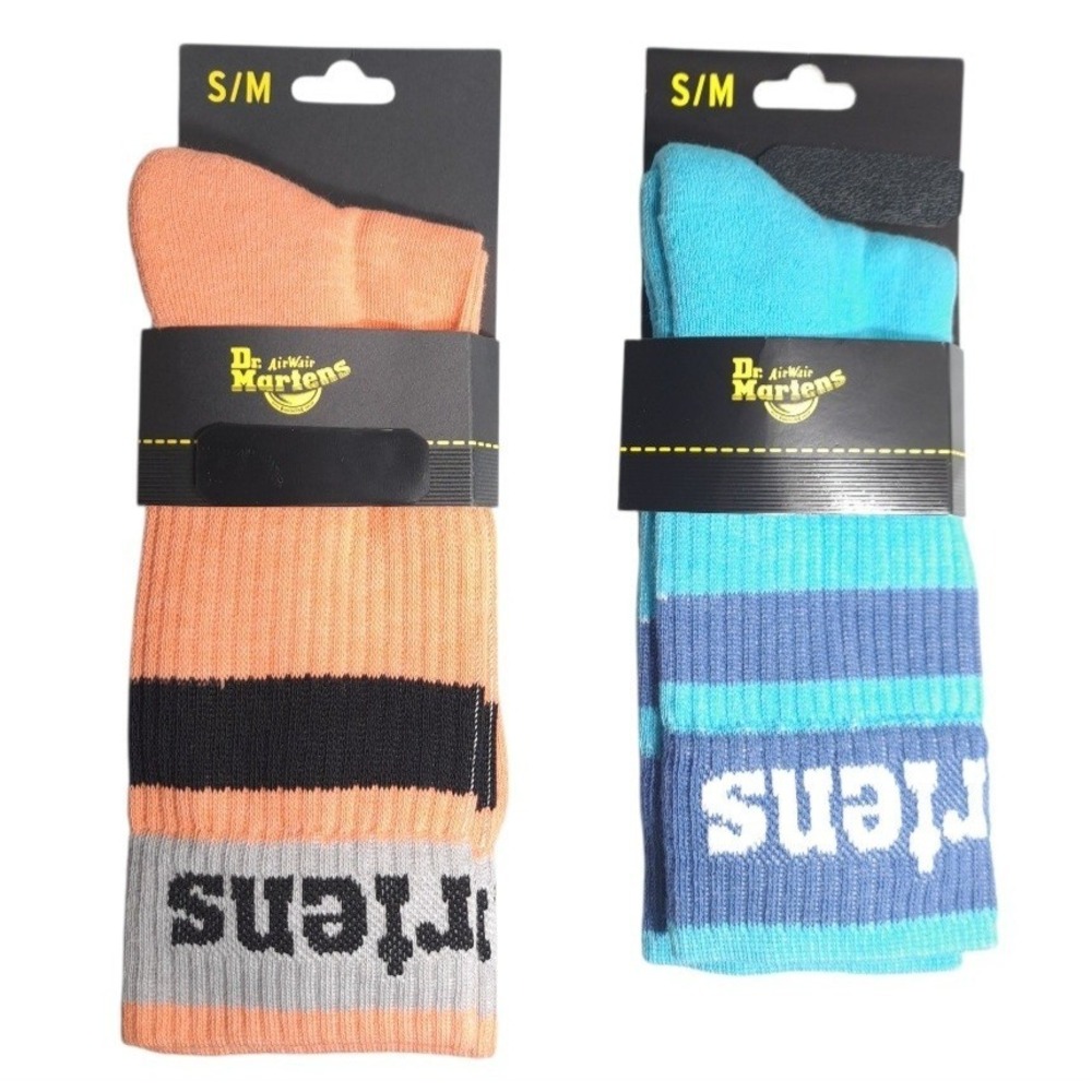 2 Pairs Dr Martens Athletic Logo‎ Socks Size S/M Coral Organic/Turquoise Blue